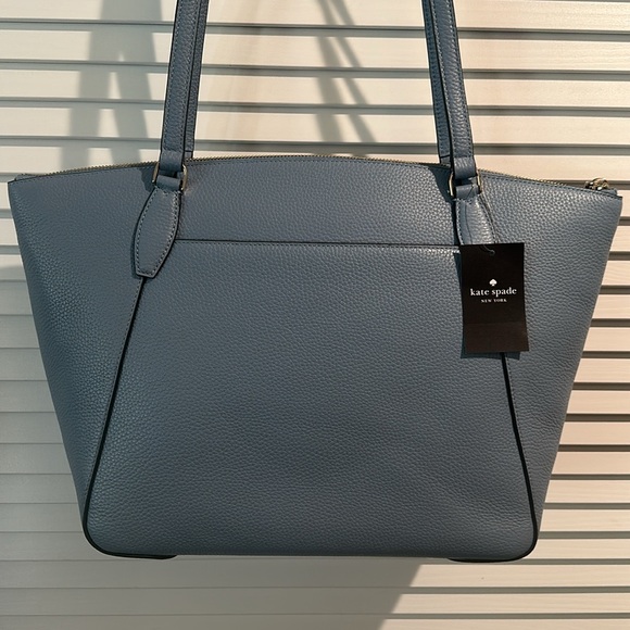 NWT Kate Spade Pebble Leather Baby Blue Tote Bag with Silvertone hardware. - Picture 5 of 11